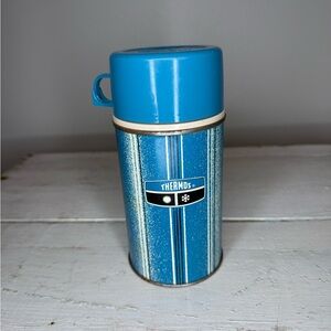 Vintage Thermos: Blue, Cream, Black & Red- by King-Seeley Co., Norwich CT-1960s